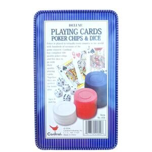 Cardinal Deluxe Playing Card Chips Dice Texas Poker Game Set Tin NEW